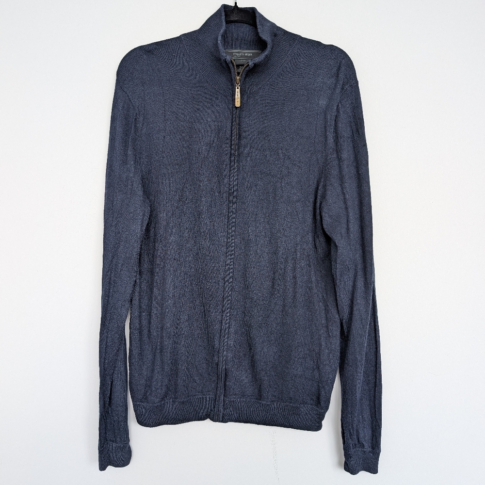 Etiqueta Negra Silk Cashmere Blend Men's Navy Blue Full Zip Hoodie Sweater Sz L